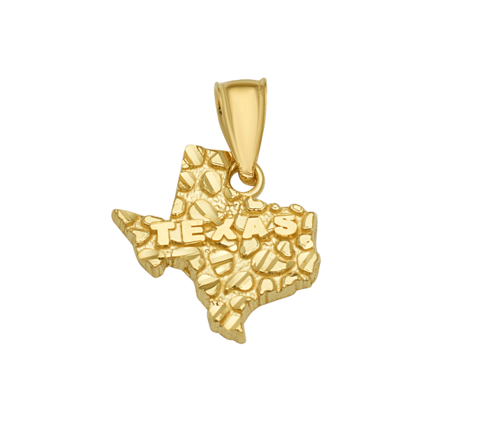 10K Solid Gold Texas Pendant with Textured Finish