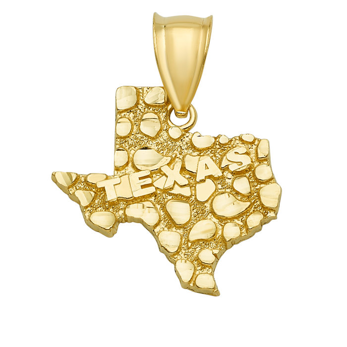 10K Solid Gold Texas Pendant with Textured Finish