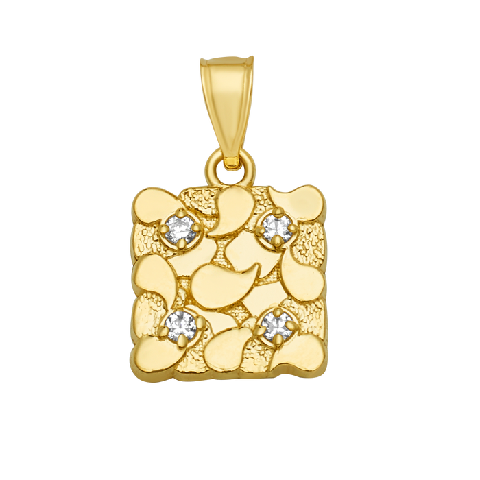 10K Solid Gold Textured Square Pendant
