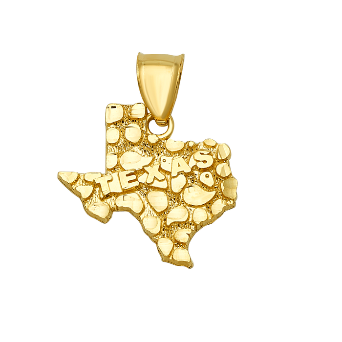 10K Solid Gold Texas Pendant with Textured Finish
