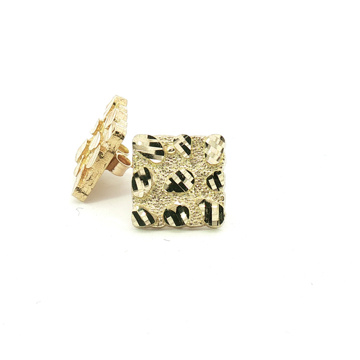 10K Square Nugget Yellow Gold Stud Earrings - Large
