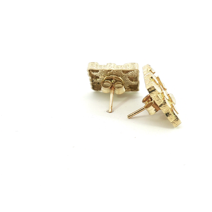 10K Square Nugget Yellow Gold Stud Earrings - Large