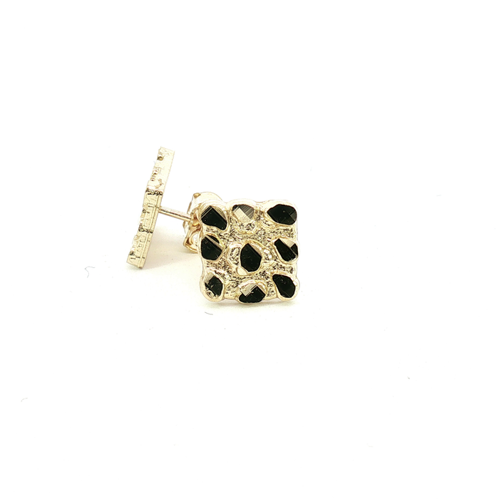 10K Square Nugget Yellow Gold Stud Earrings - Medium