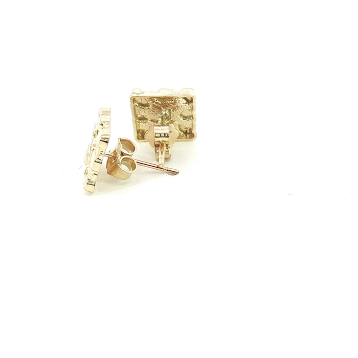 10K Square Nugget Yellow Gold Stud Earrings - Medium