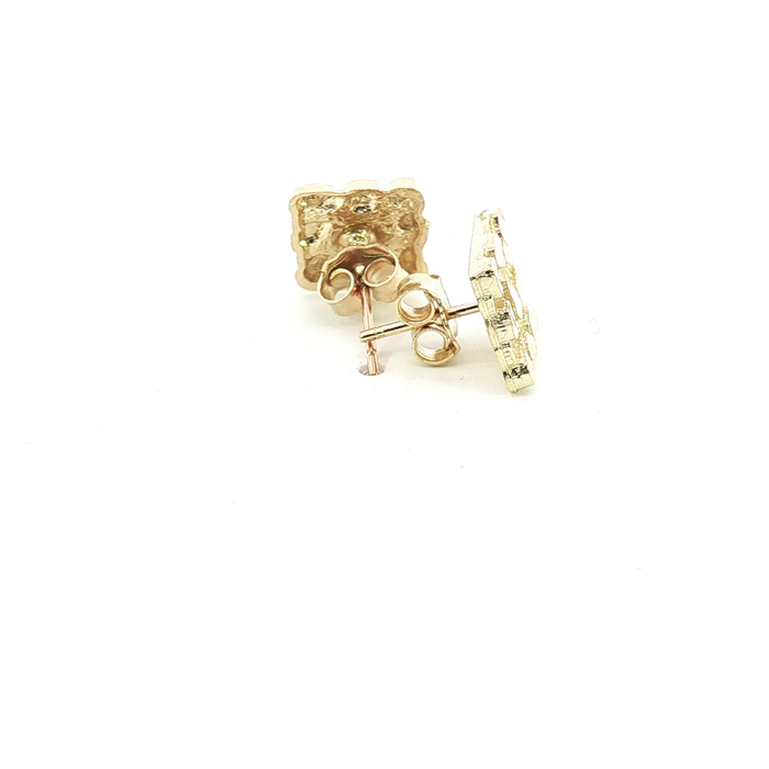 10K Square Nugget Yellow Gold Stud Earrings - Medium