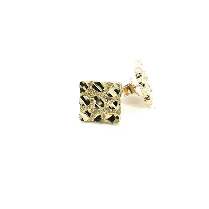 10K Square Nugget Yellow Gold Stud Earrings - Medium