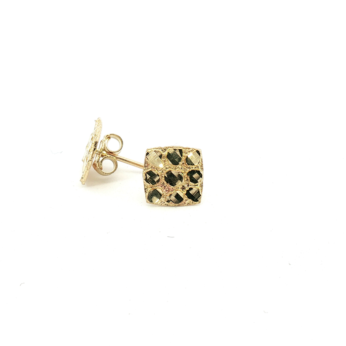 10K Square Nugget Yellow Gold Stud Earrings - Small