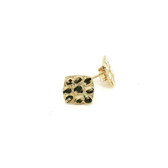 10K Square Nugget Yellow Gold Stud Earrings - Small