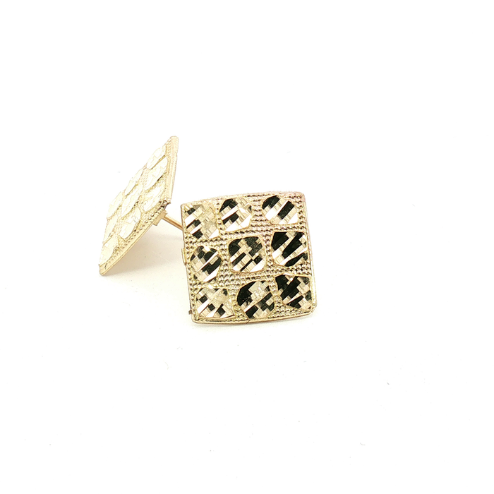10K Square Textured Yellow Gold Stud Earrings