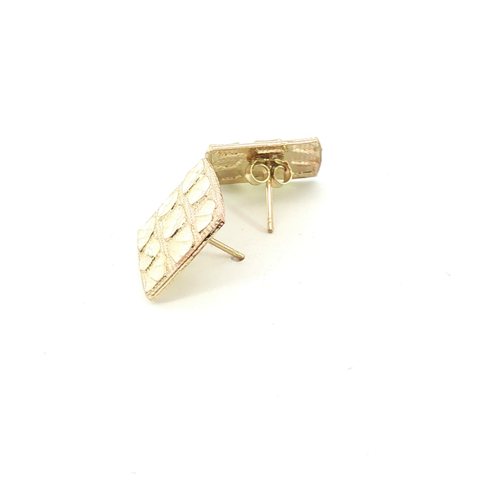 10K Square Textured Yellow Gold Stud Earrings