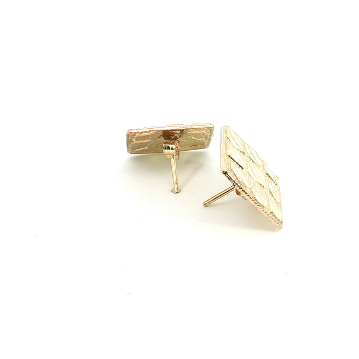 10K Square Textured Yellow Gold Stud Earrings