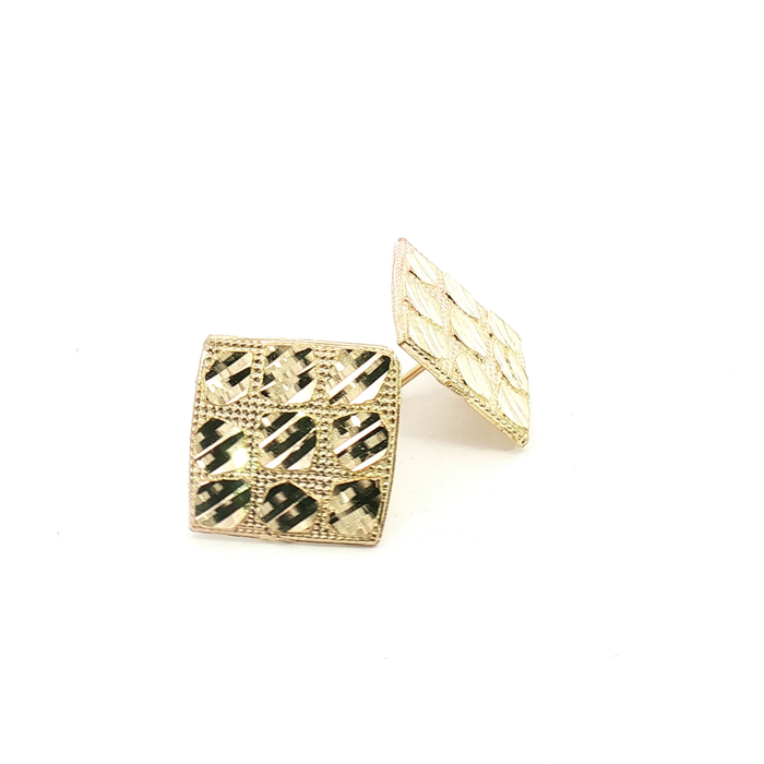 10K Square Textured Yellow Gold Stud Earrings