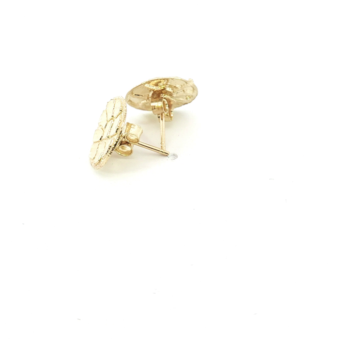 10K Textured Diamond-Cut Circular Stud Earrings - Small