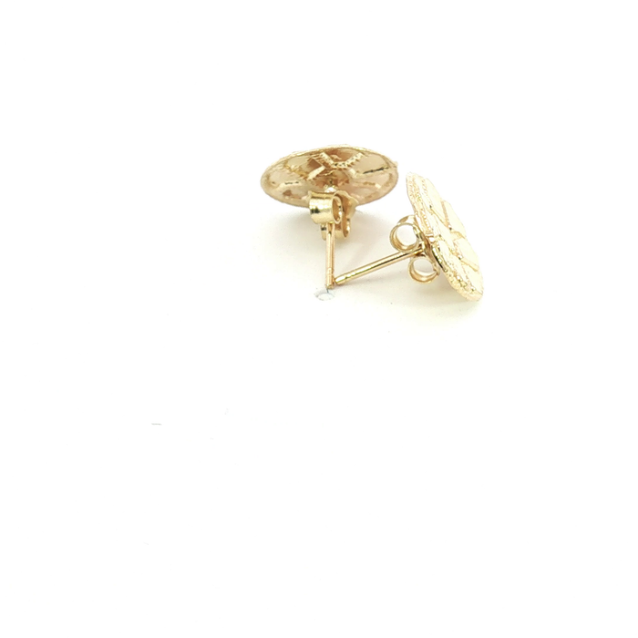 10K Textured Diamond-Cut Circular Stud Earrings - Small