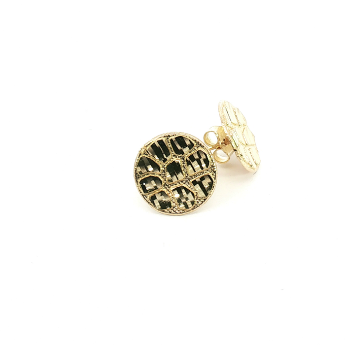 10K Textured Diamond-Cut Circular Stud Earrings - Small