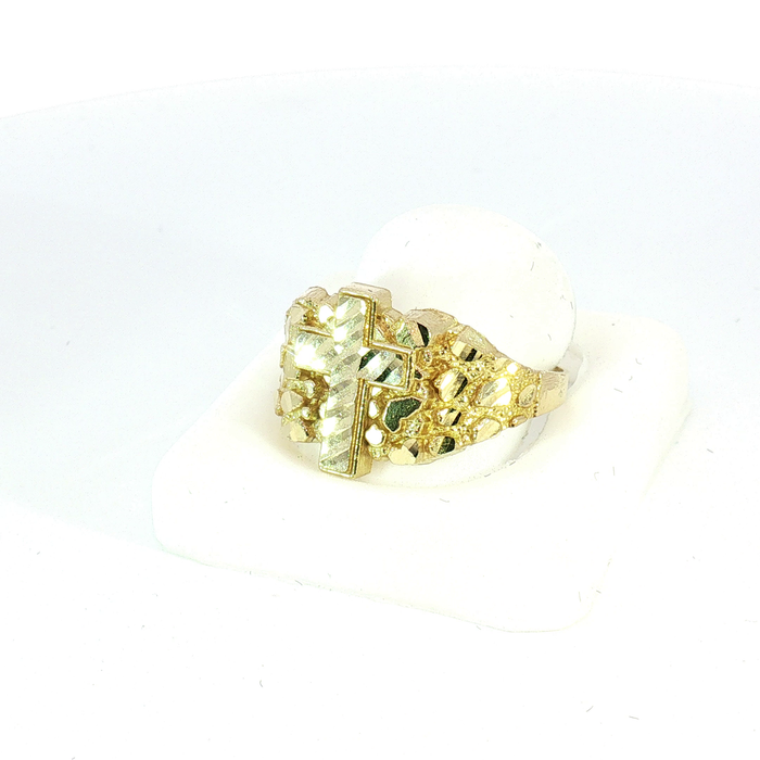 10K Textured Yellow Gold Cross Ring