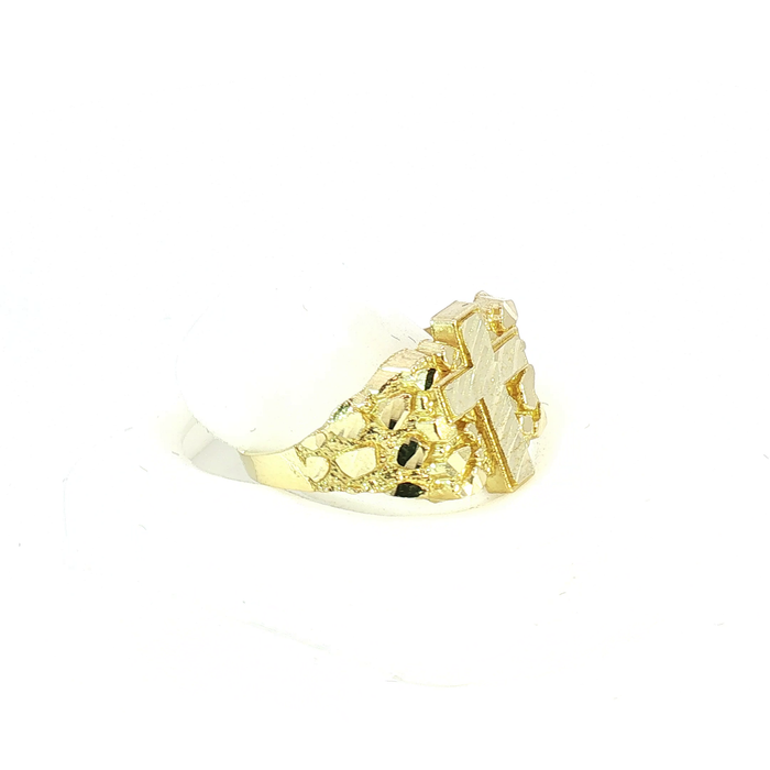 10K Textured Yellow Gold Cross Ring