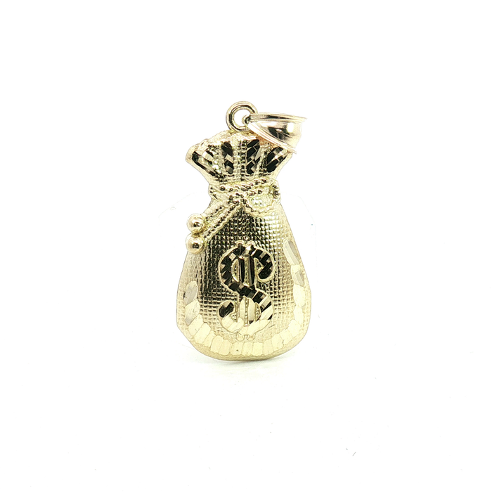10k Textured Yellow Gold Dollar Money Bag Charm Pendant