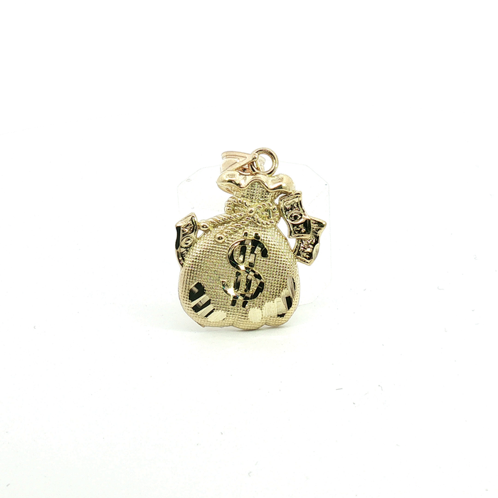 10k Textured Yellow Gold Dollar Sign Money Bag Pendant