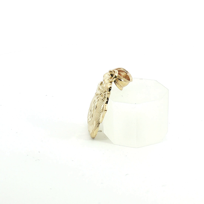 10k Textured Yellow Gold Dollar Sign Money Bag Pendant