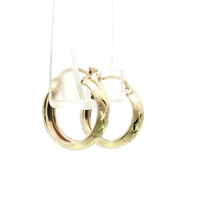 10K Textured Yellow Gold Hoop Earrings