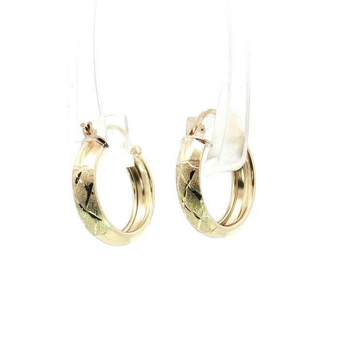 10K Textured Yellow Gold Hoop Earrings