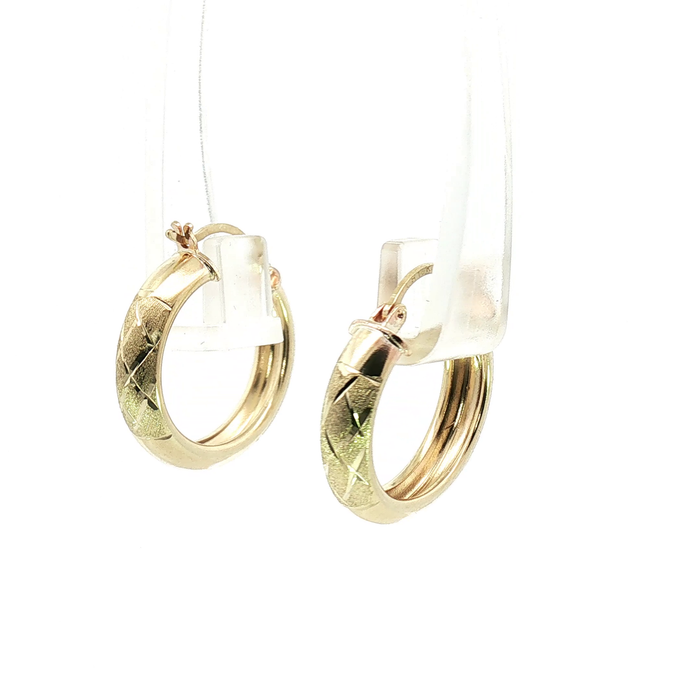 10K Textured Yellow Gold Hoop Earrings