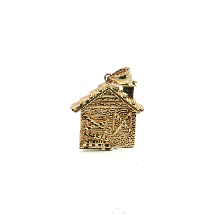 10k Textured Yellow Gold House Pendant with Diamond-Cut Accents
