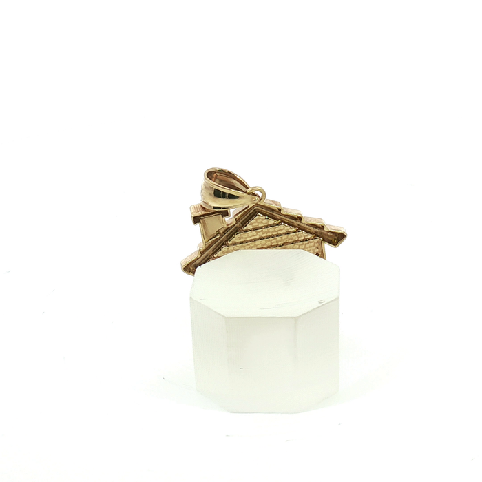 10k Textured Yellow Gold House Pendant with Diamond-Cut Accents