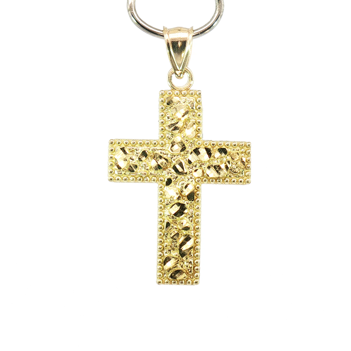 10K Textured Yellow Gold Nugget Cross Pendant