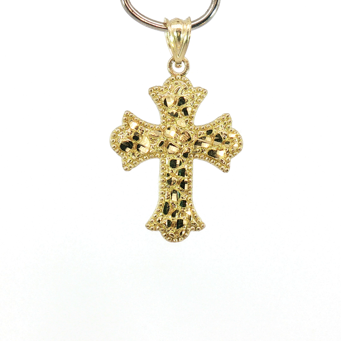 10K Textured Yellow Gold Nugget Cross Pendant