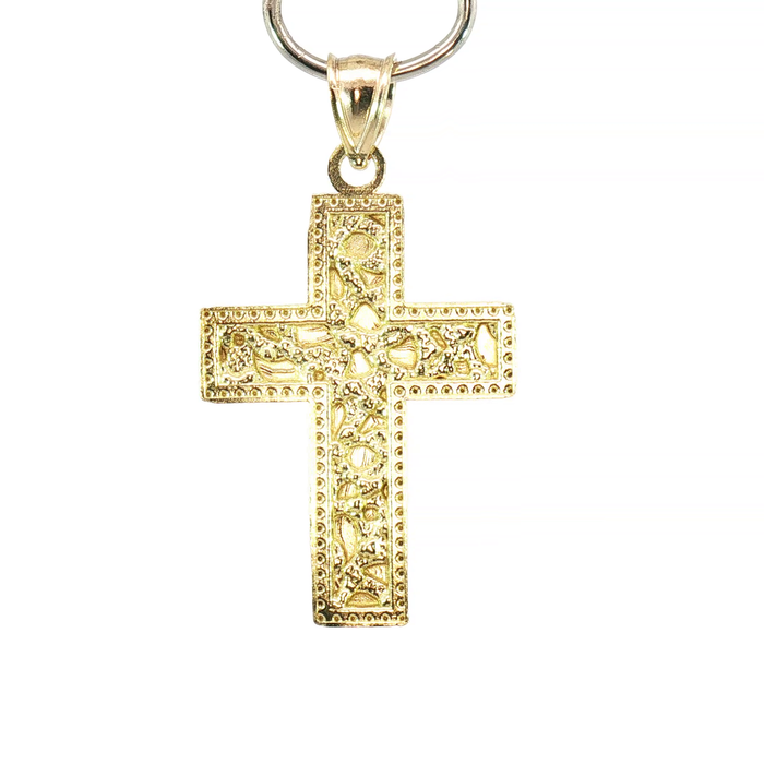 10K Textured Yellow Gold Nugget Cross Pendant