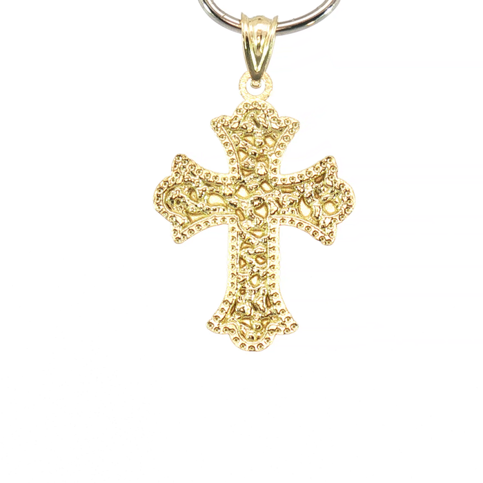 10K Textured Yellow Gold Nugget Cross Pendant
