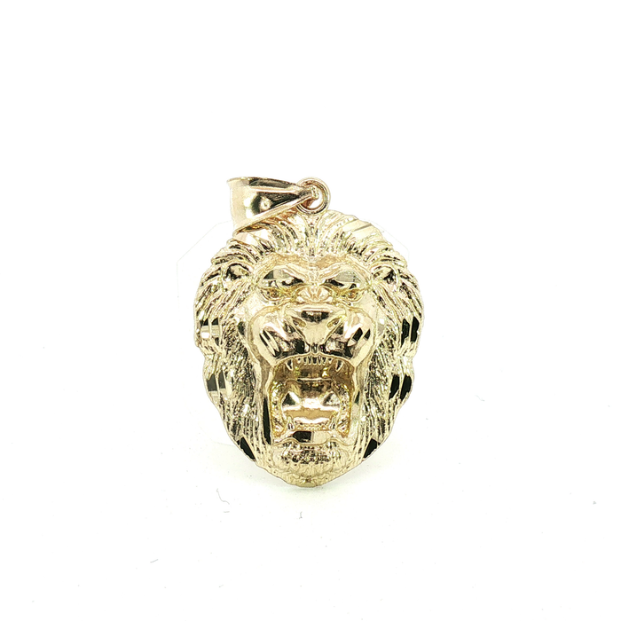 10K Textured Yellow Gold Roaring Lion Head Statement Pendant