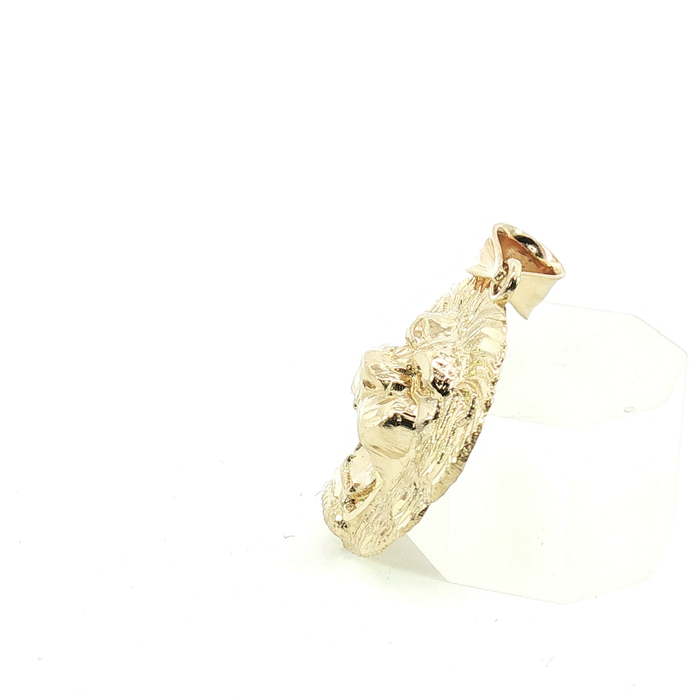 10K Textured Yellow Gold Roaring Lion Head Statement Pendant