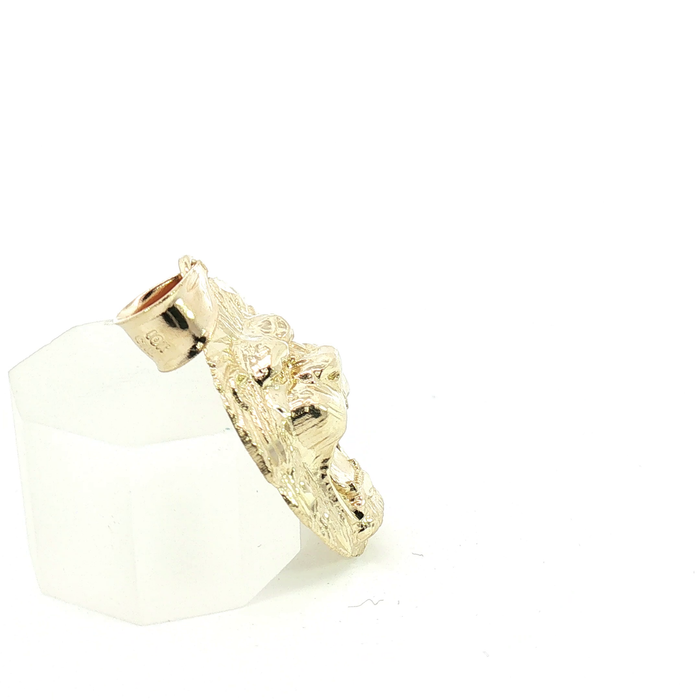 10K Textured Yellow Gold Roaring Lion Head Statement Pendant