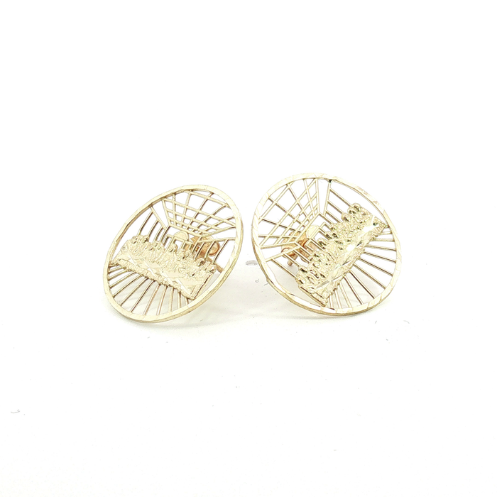 10K 'The Last Supper' Yellow Gold Openwork Stud Earrings