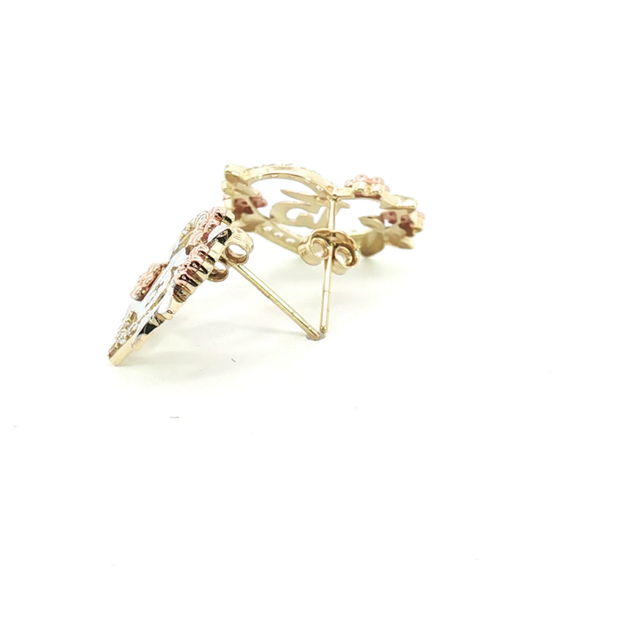 10K Tri-Color Gold 15 Años Quinceañera Stones Heart Stud Earrings