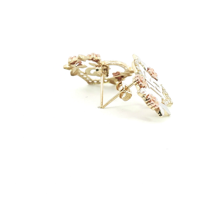 10K Tri-Color Gold 15 Años Quinceañera Stones Heart Stud Earrings