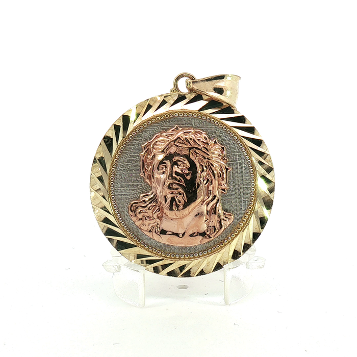 10K Tricolor Gold Jesus Christ Head Pendant - Medium