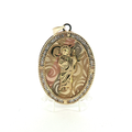 10K Tricolor Gold Saint Jude crystal Border Oval Medallion CZ Halo Pendant
