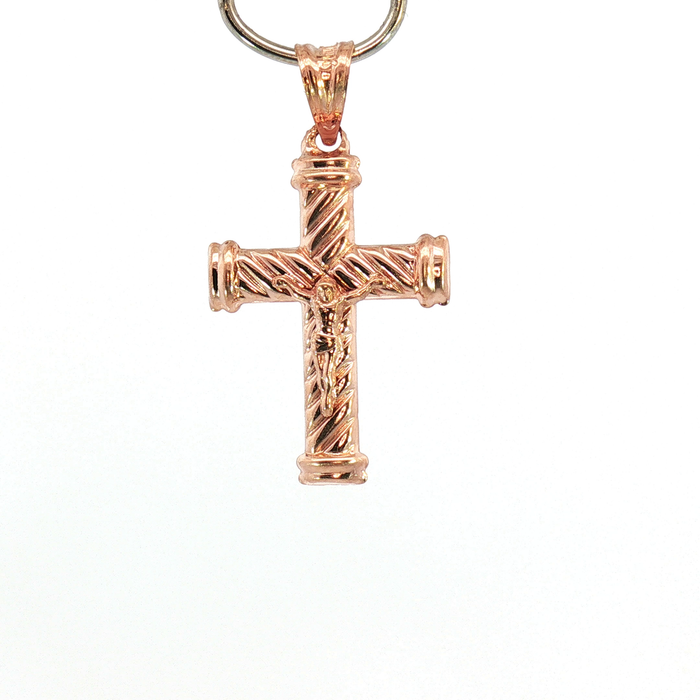 10K Twisted Rope Cross Pendant in Rose Gold