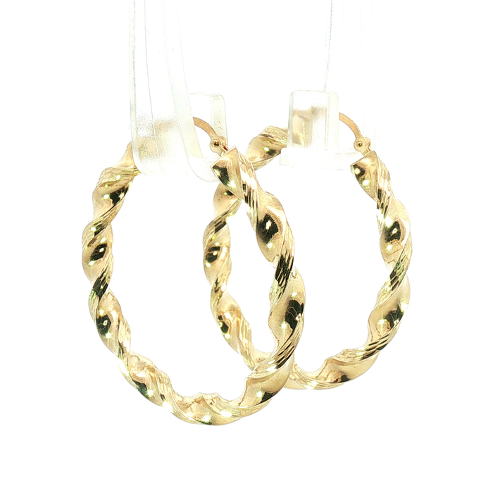 10K Twisted Texture Hoop Earrings in Yellow Gold