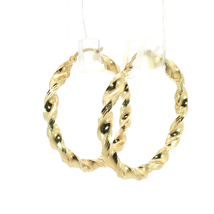 10K Twisted Texture Hoop Earrings in Yellow Gold