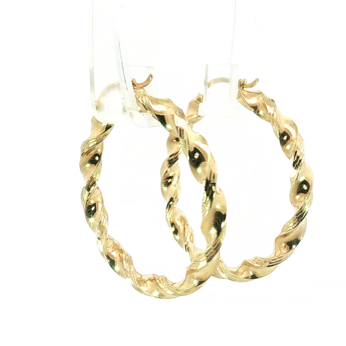 10K Twisted Texture Hoop Earrings in Yellow Gold