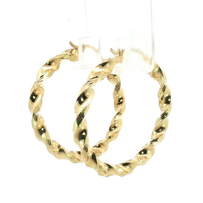 10K Twisted Texture Hoop Earrings in Yellow Gold