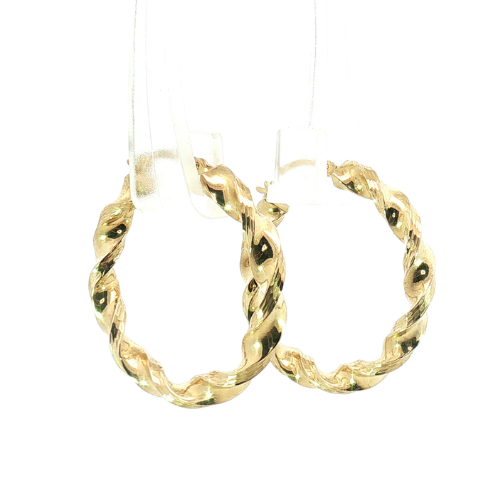 10K Twisted Yellow Gold Hoop Earrings