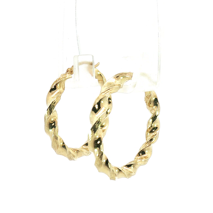 10K Twisted Yellow Gold Hoop Earrings