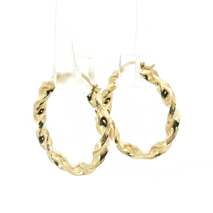 10K Twisted Yellow Gold Hoop Earrings