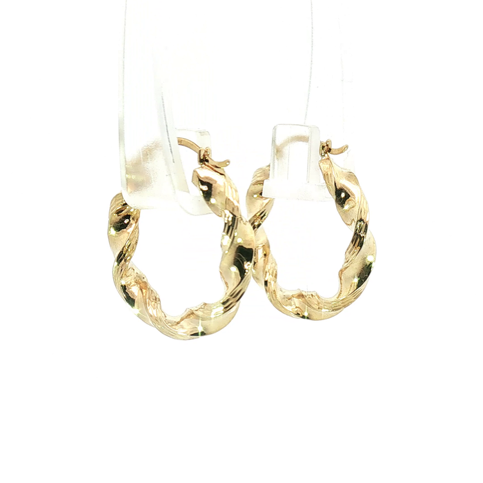 10K Twisted Yellow Gold Hoop Earrings